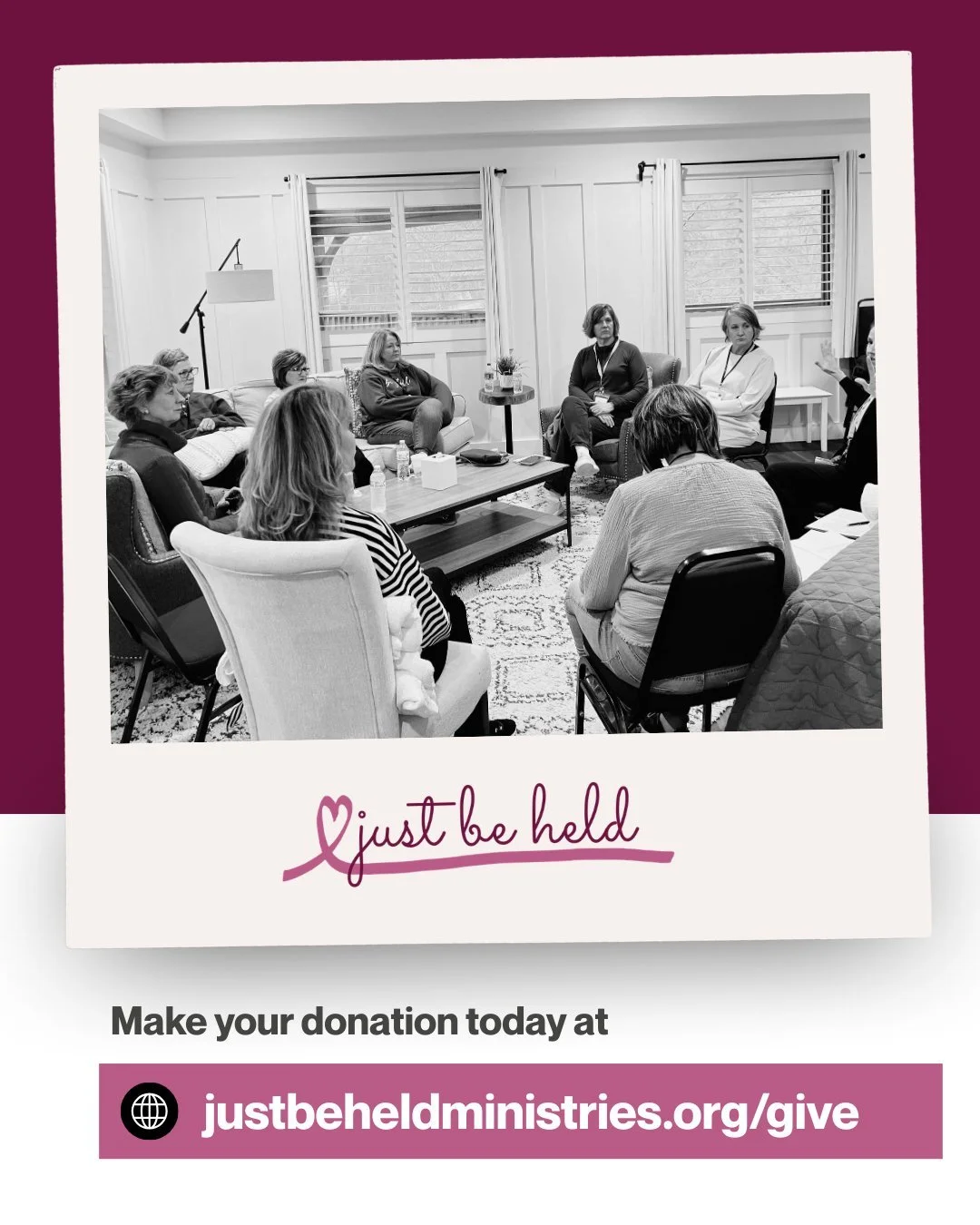 We never want to have empty chairs at a Just Be Held retreat. Your donation can help us make sure that no one has to miss a retreat because of financial need. Help us fill up every chair with your donation at justbeheldministries.org/give.

#justbehe