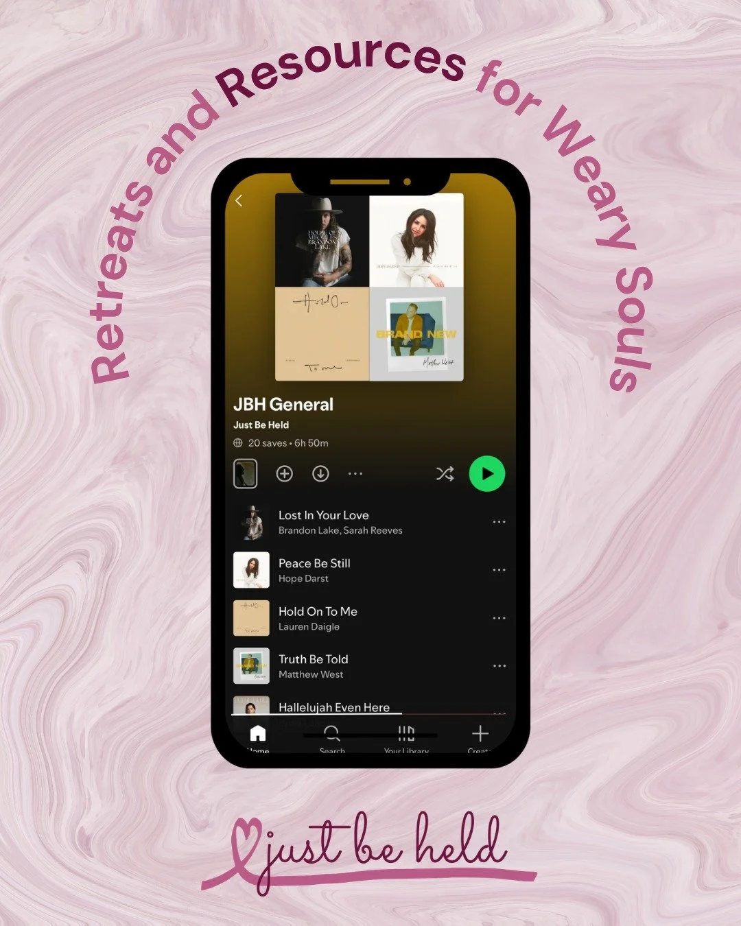 Music has healing power&mdash;especially worship music. That's why we prioritize worshipping together at all our retreats.

But you don't have to wait until the next retreat to enjoy the blessing and benefit of worship music. Check out our Just Be He