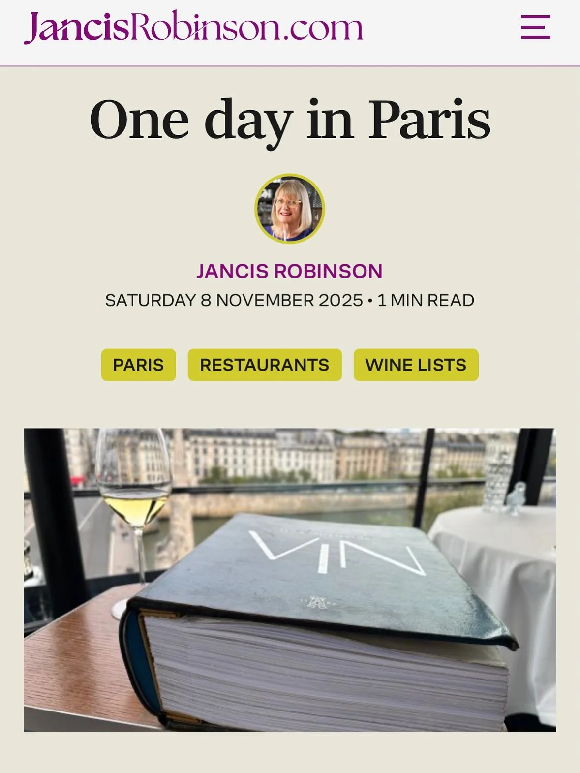 P&eacute;tard Bonsoir, 

La belle nouvelle du jour ! 

Un grand merci &agrave; @jancisrobinson 🙏🏼

Venez trinquer avec nous chez P&eacute;tard !

En attendant de vous retrouver, Buvez Bon 🍷