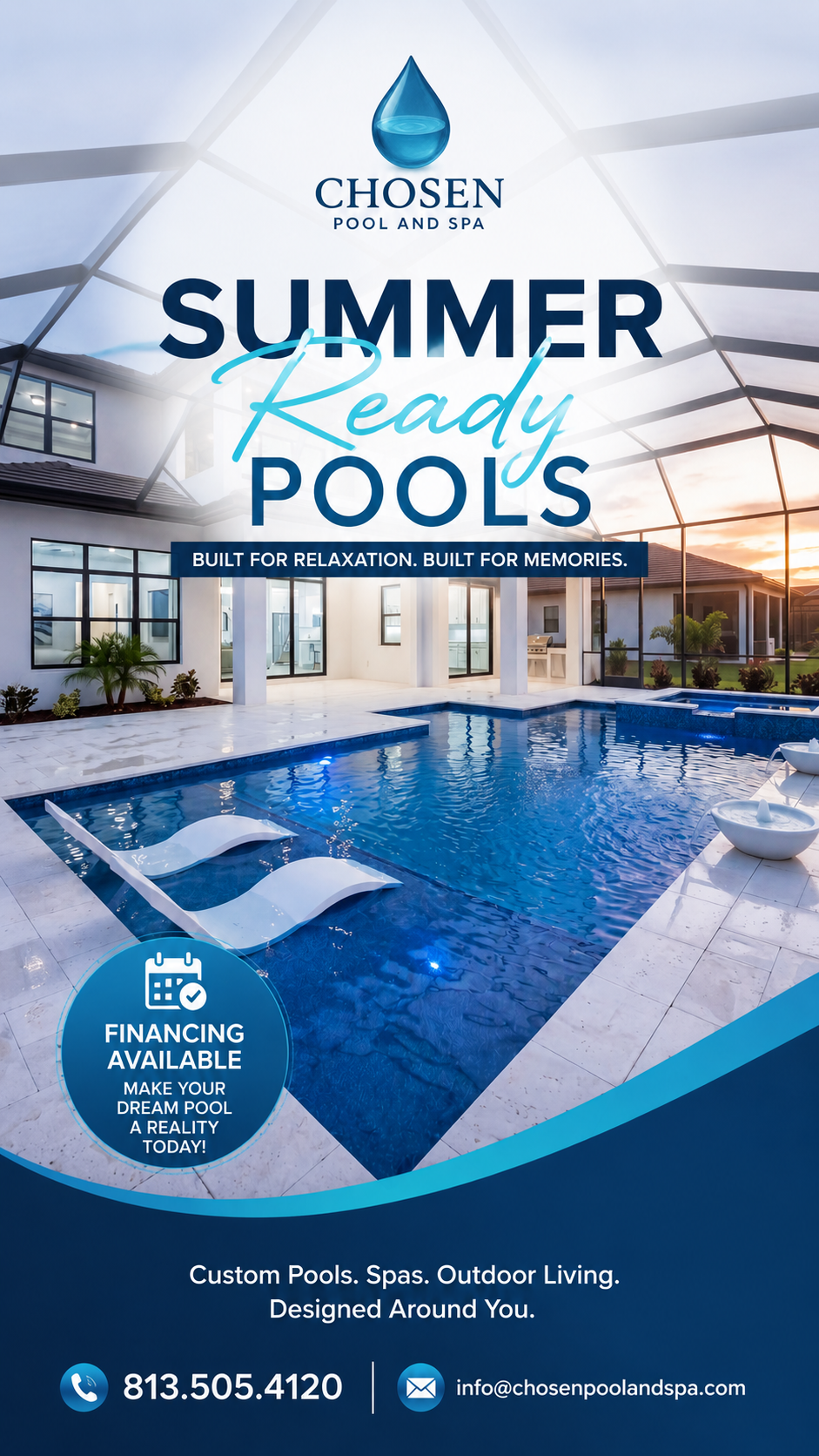 Luxury custom pool and screened enclosure designed by Chosen Pool & Spa serving Sarasota and Southwest Florida homeowners.