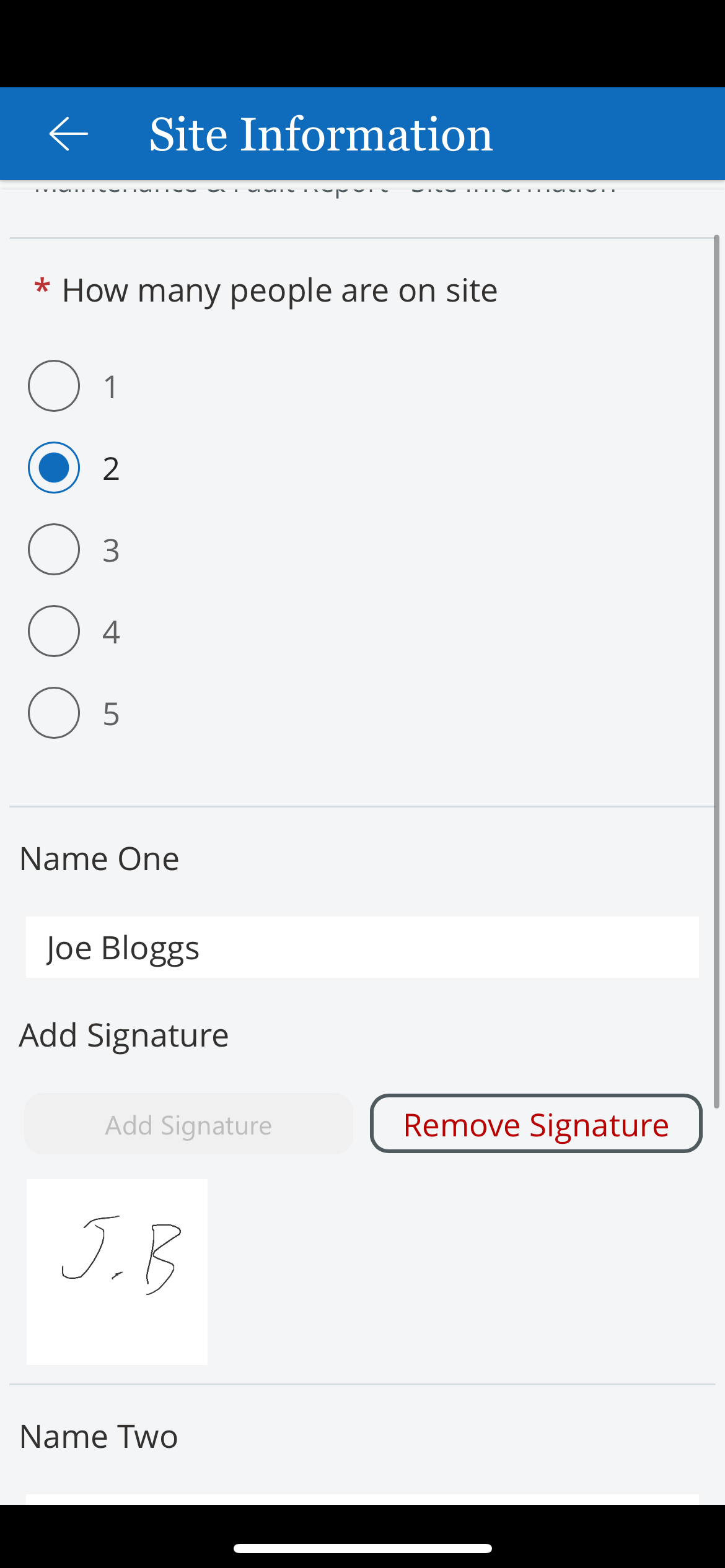 Home Screen -  Site Information Screen