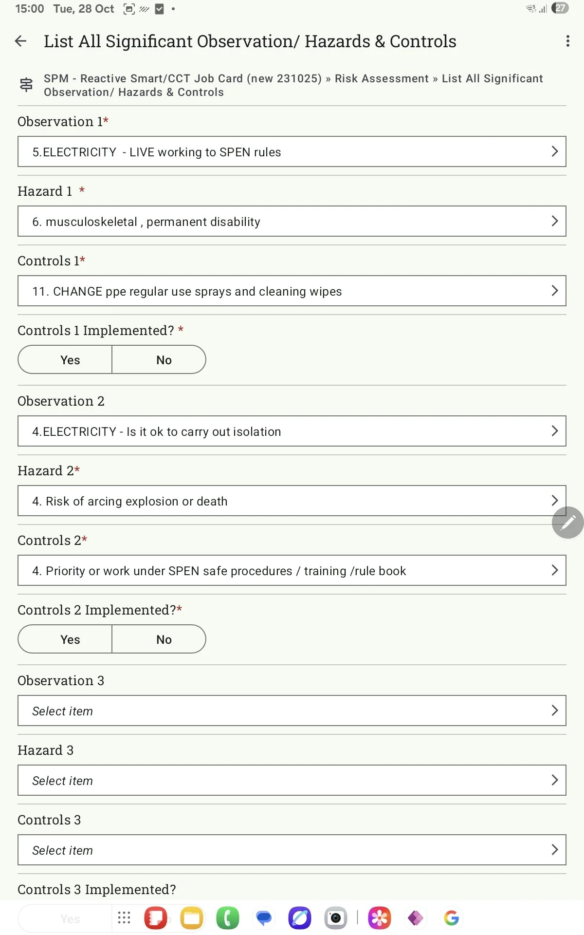 Device Magic - Risk Assessment   Observations List Screen
