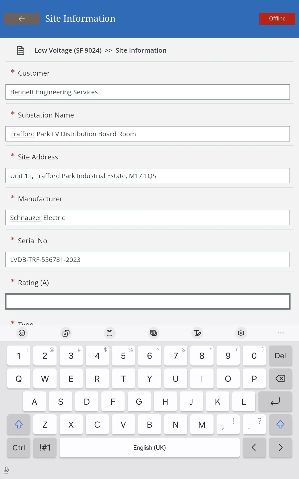 Low Voltage Maintenance Job   Site Information Screen