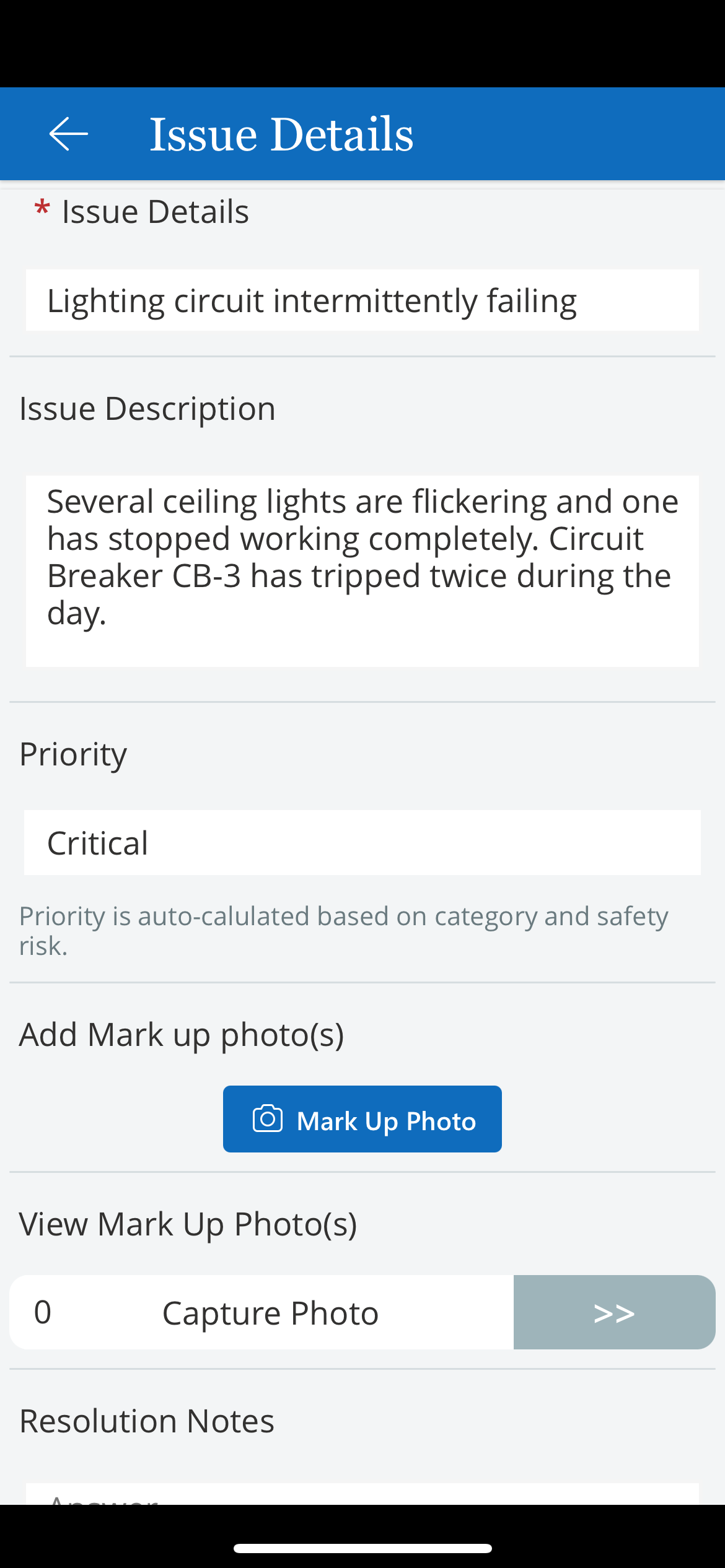 Home Screen -  Issue Details Screen