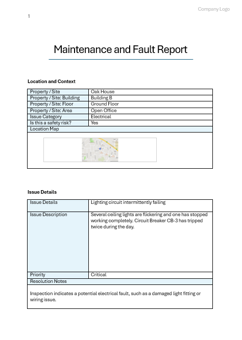 Maintenance and Fault Report - Generated Word Document - Page 1
