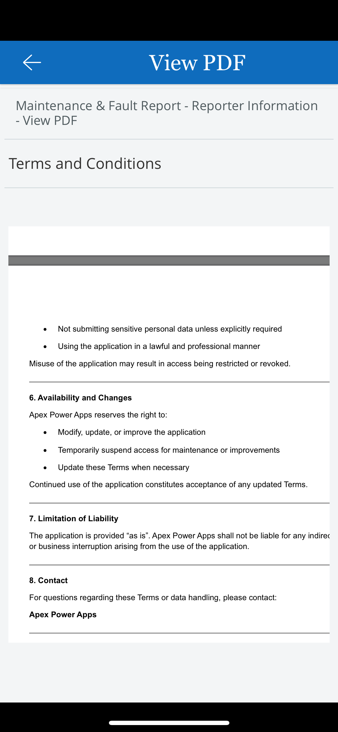 Home Screen -  Site Information Screen -  View PDF Doc ii