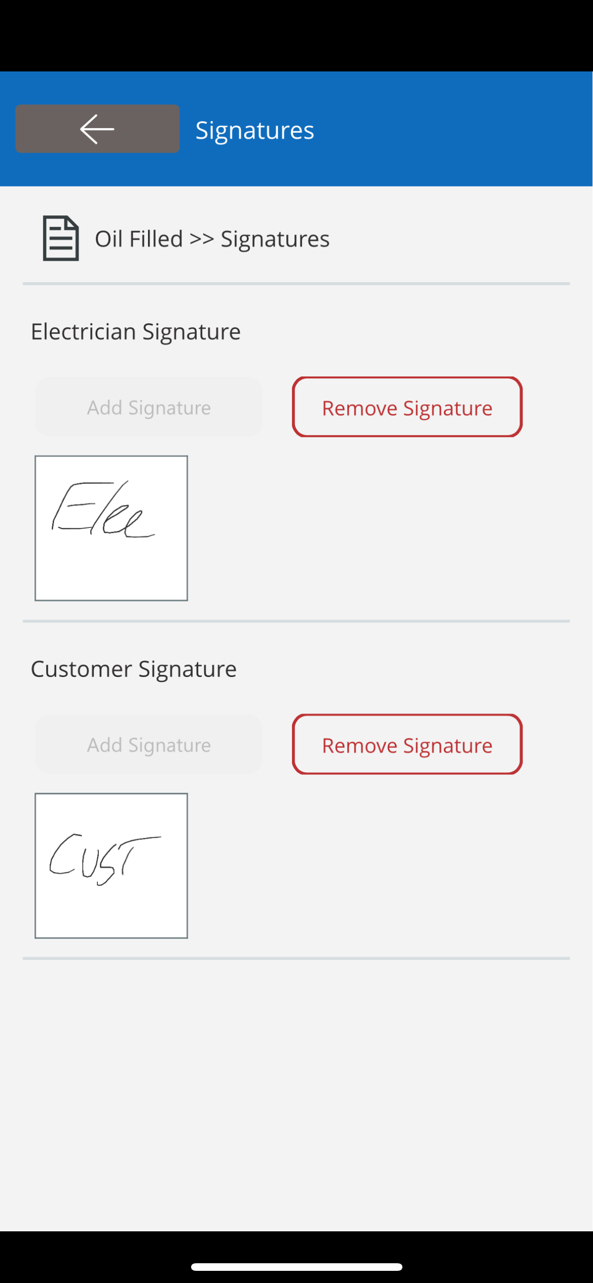 View Signatures Screen