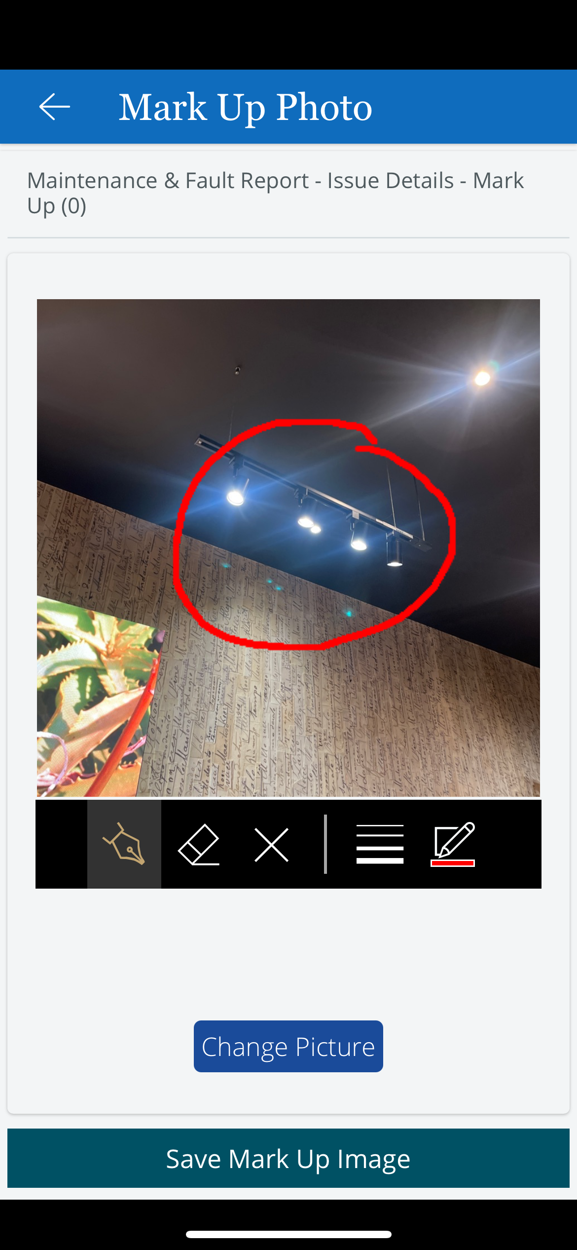 Home Screen -  Issue Details Screen -  Mark Up Photo Screen

