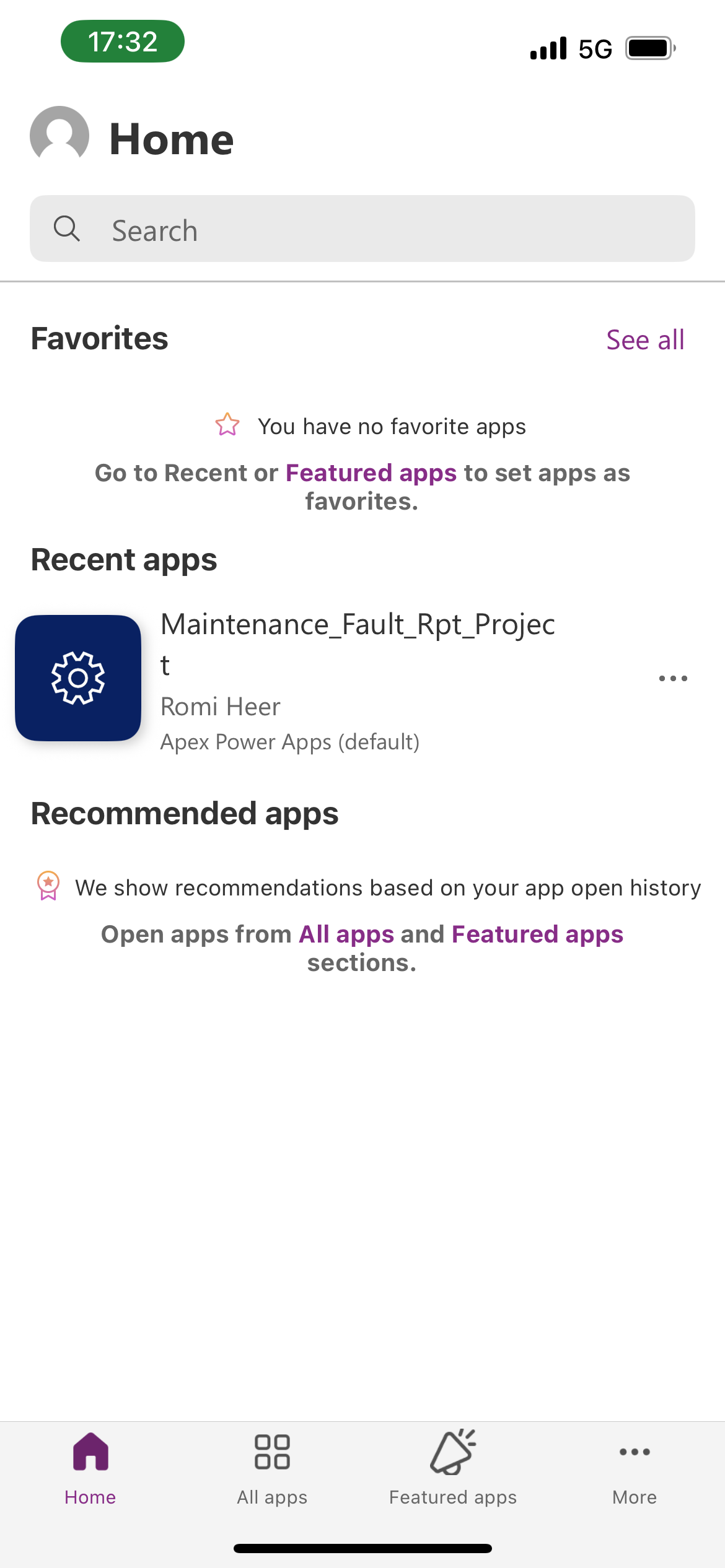 A screenshot of the mobile Power App start screen.

•	A list of accessible power apps will be displayed.
