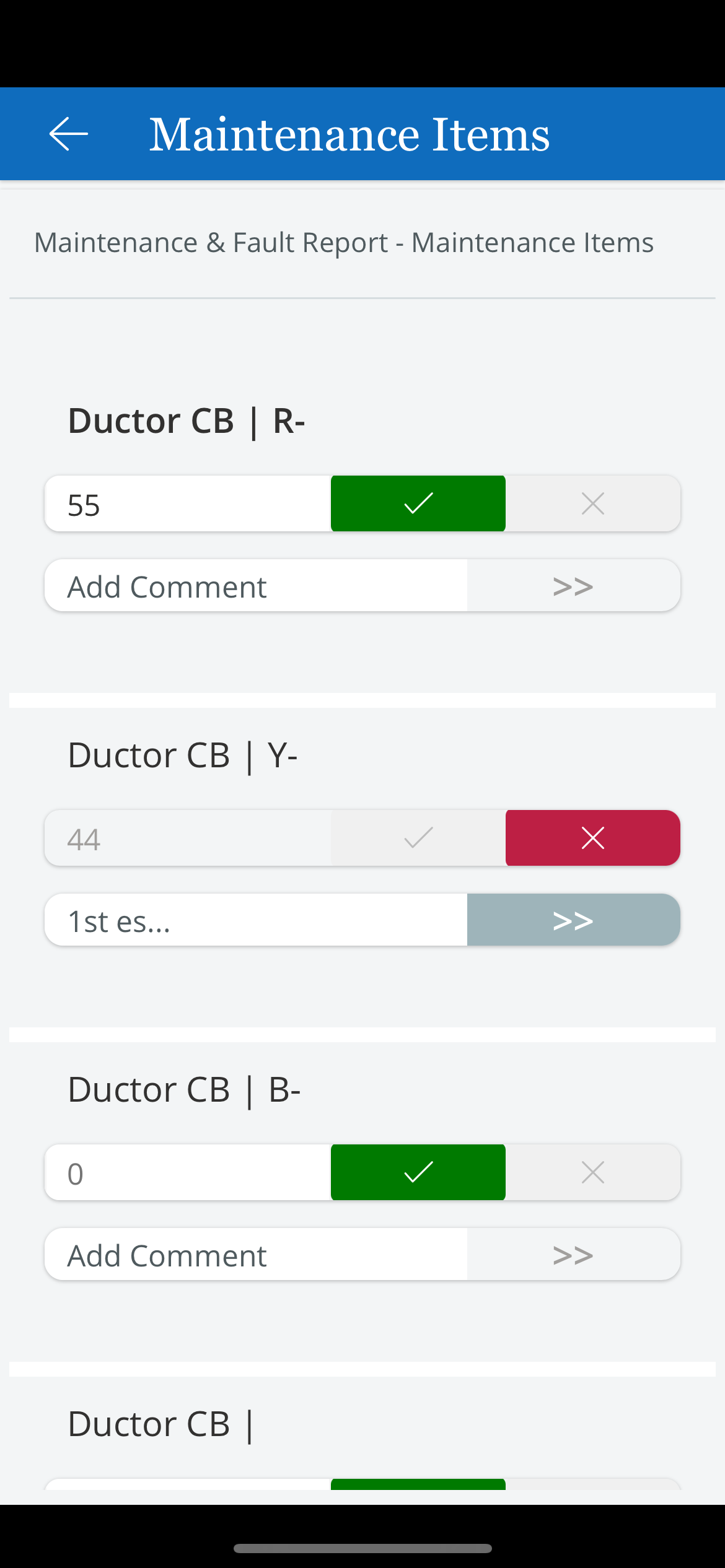 Home Screen -  Maintenance Items Screen