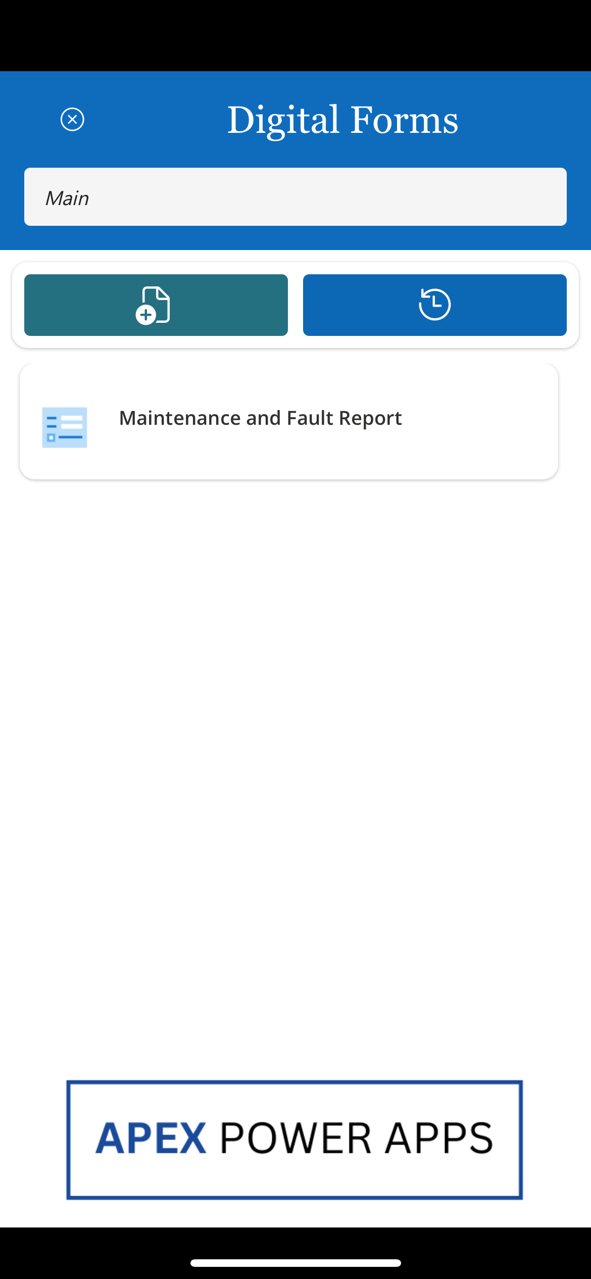 Home Screen. 

A search bar allows you to filter the list of reports.