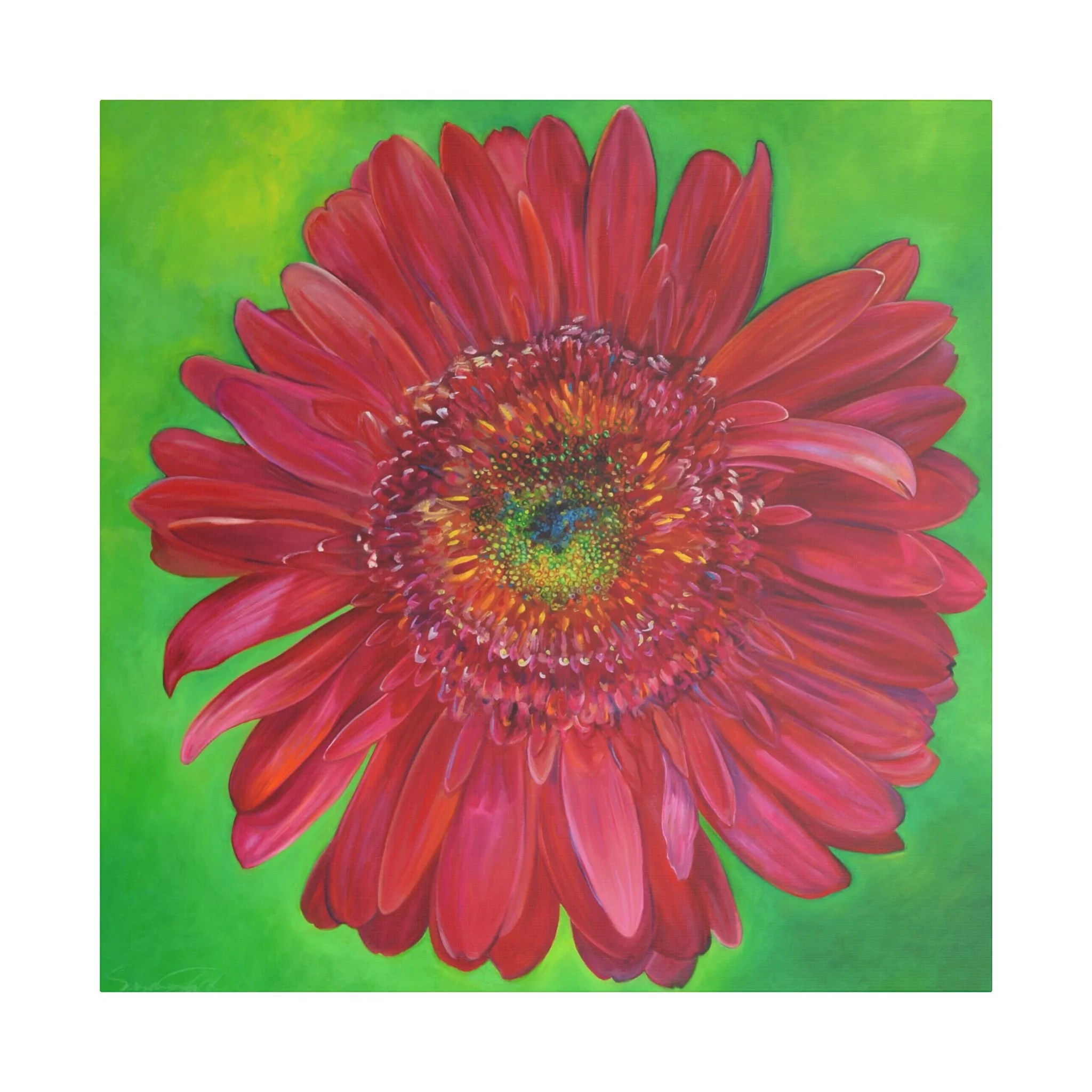 Pink Gerbera Daisy Floral Satin Canvas