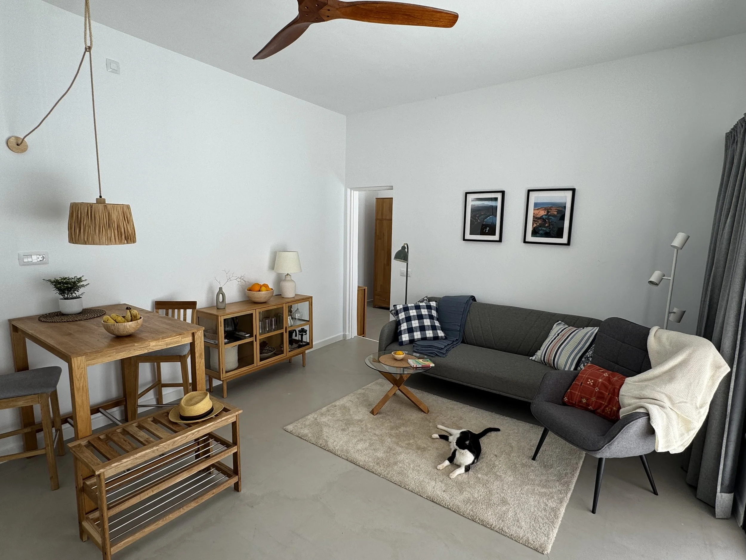 Bright living room with natural textures at Casita Luna Lanzarote