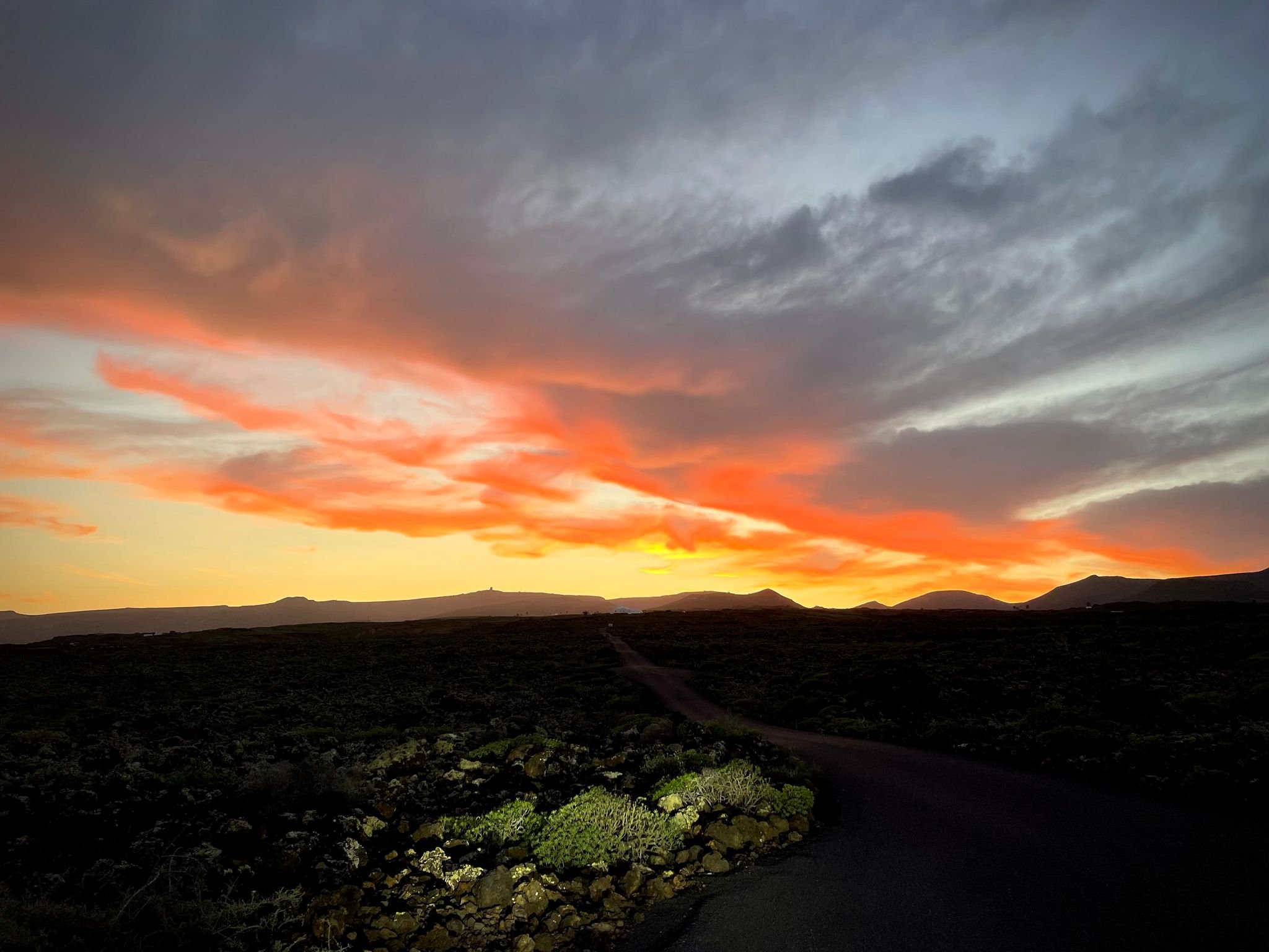 Sunset over the volcanic landscape of Lanzarote
