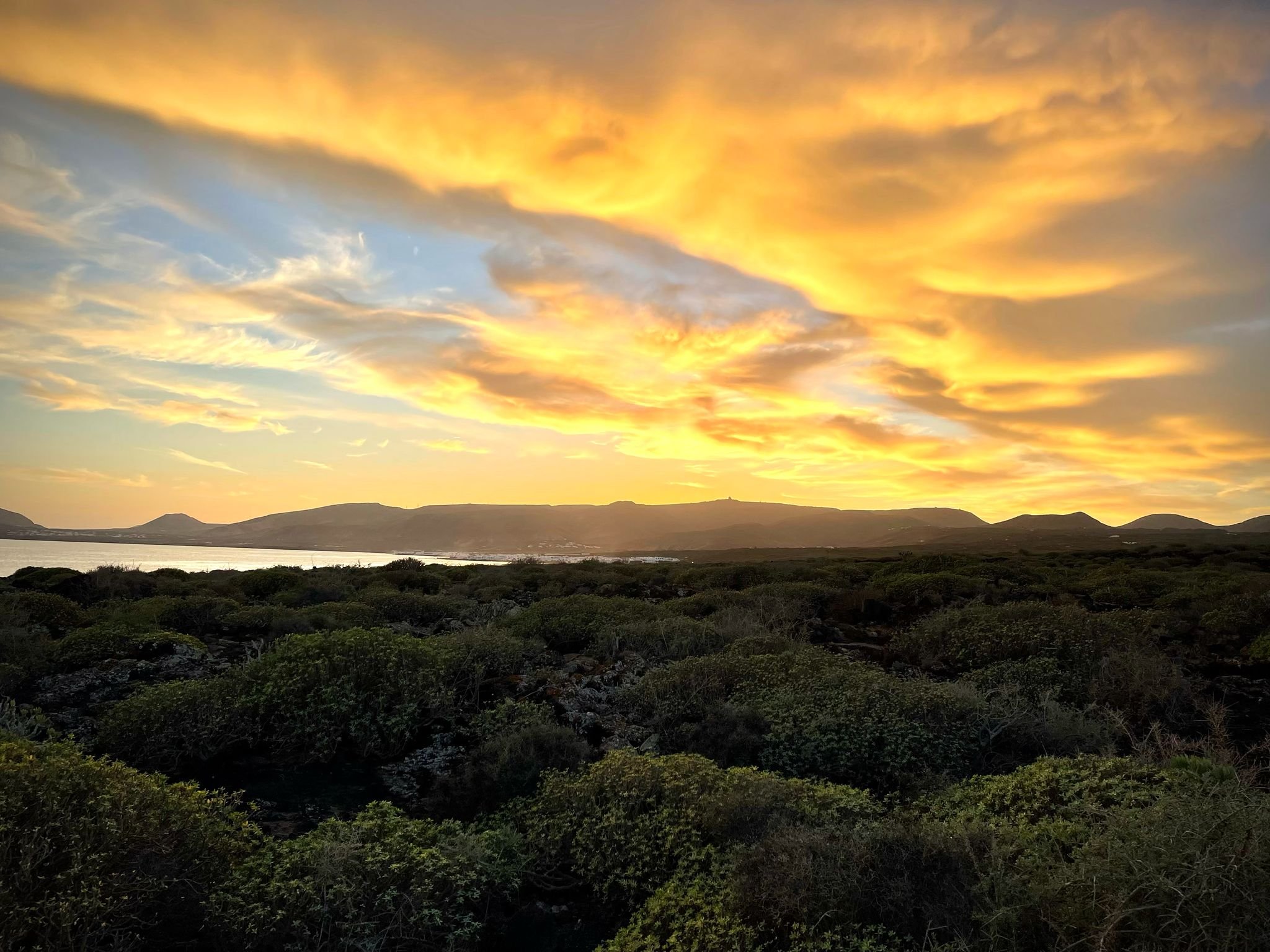 Golden sunset sky above northern Lanzarote