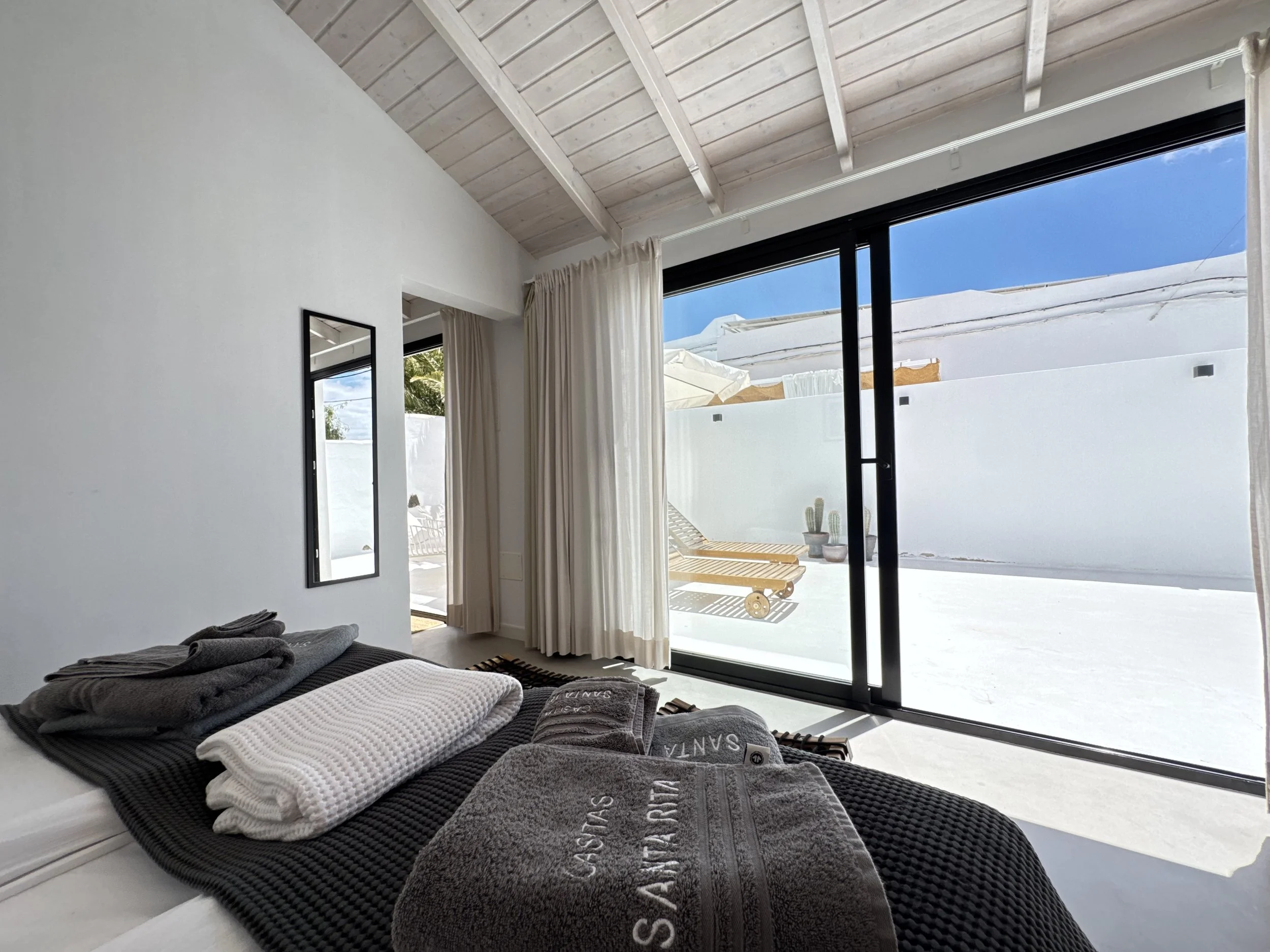 Bedroom with private terrace view at Casita Coco Lanzarote boutique stay