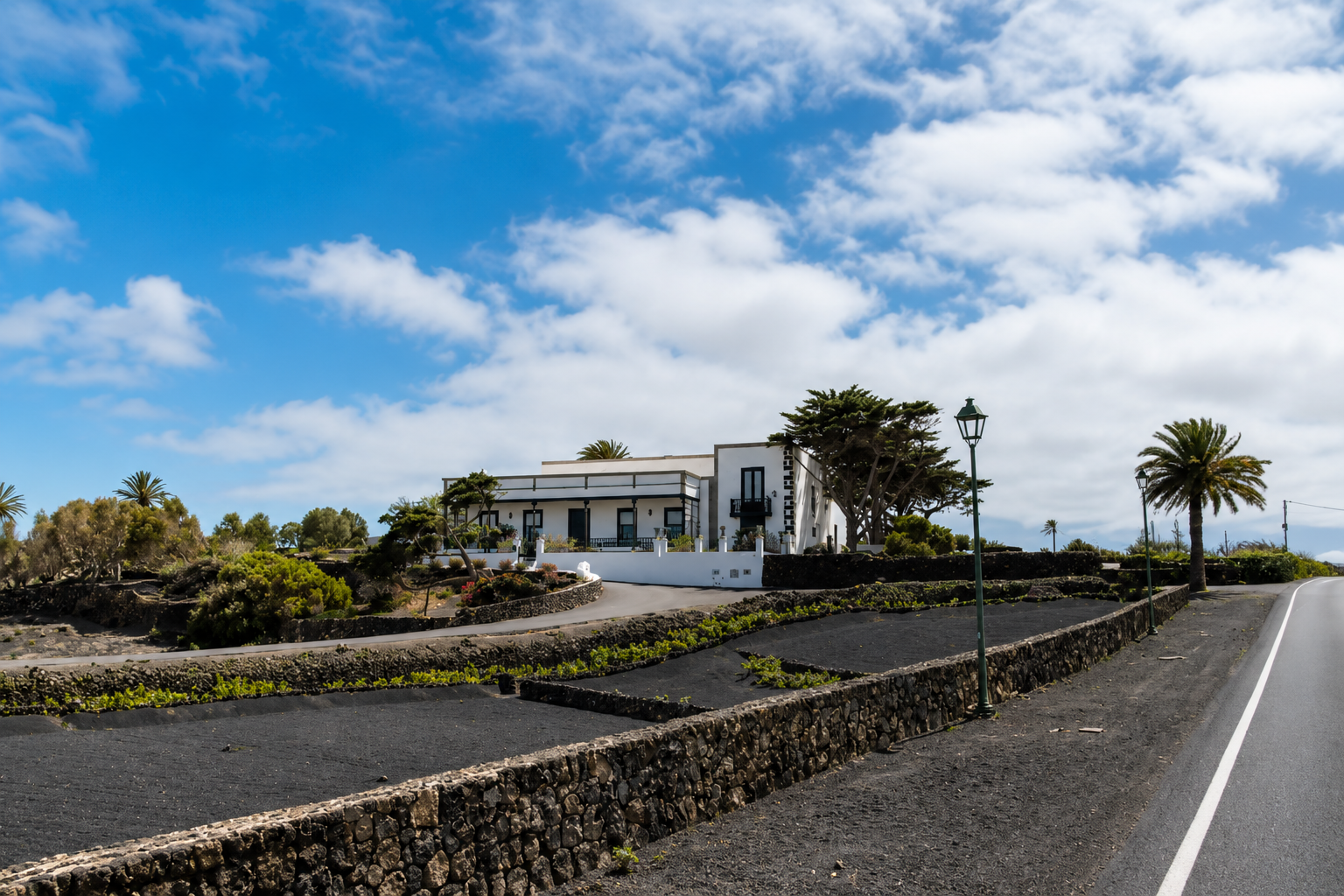 Traditional house and cultivated volcanic fields near La Vegueta, Lanzarote