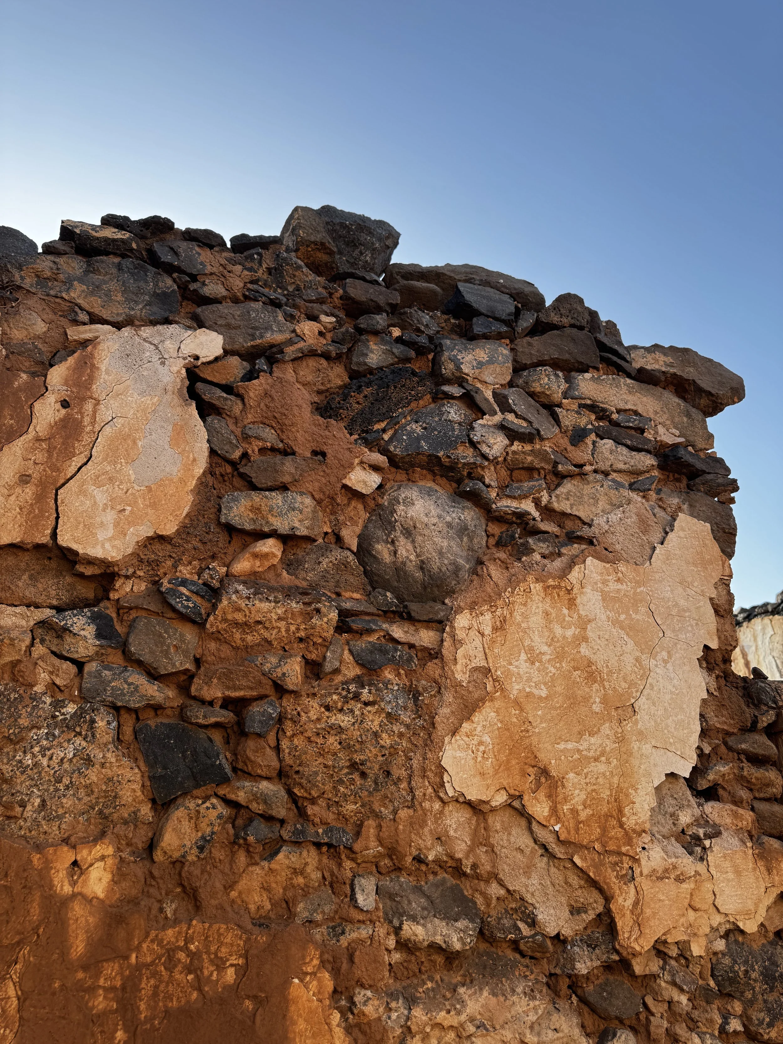 Traditional stone and lime wall built by hand on Lanzarote.