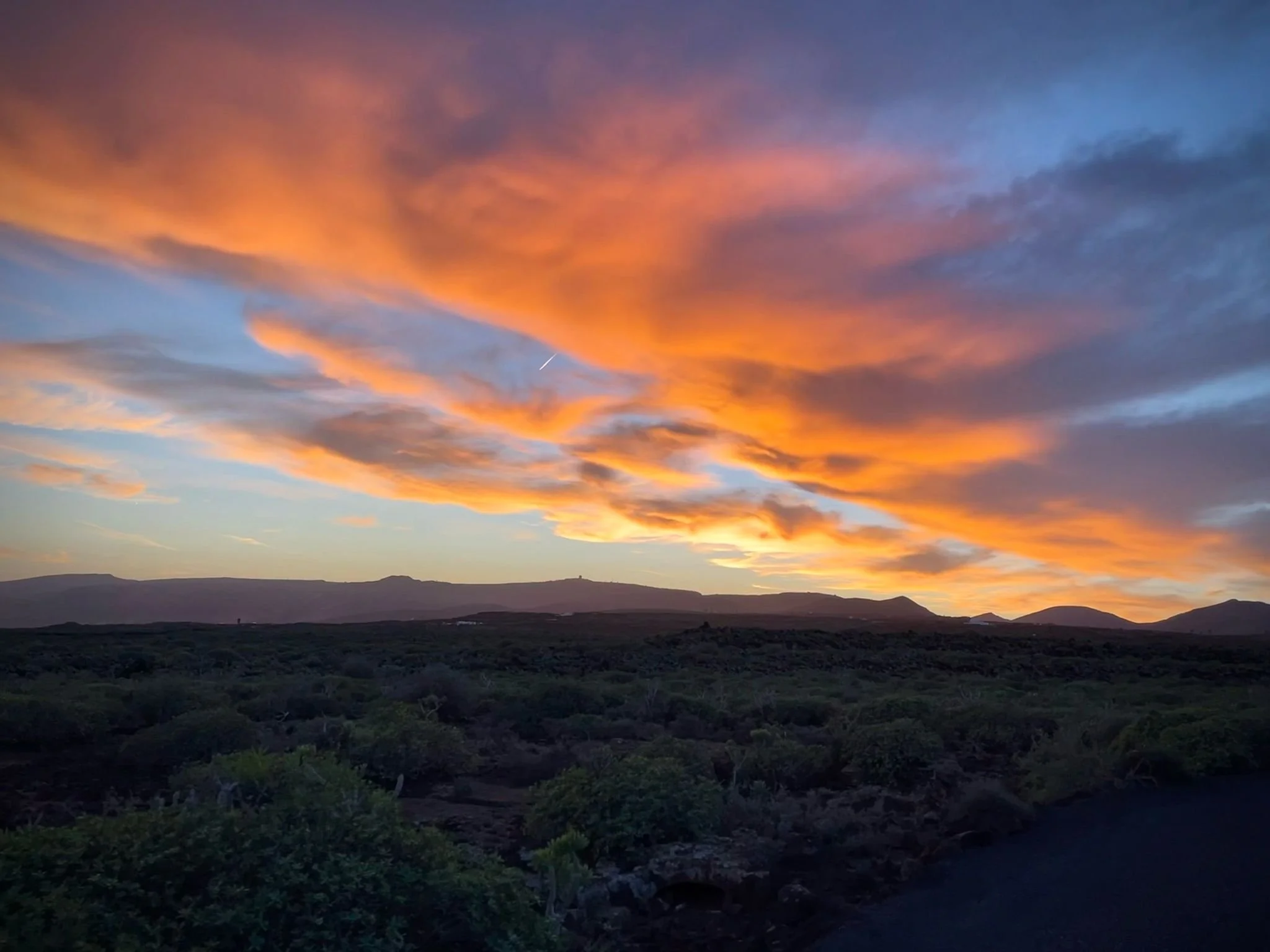 Sunset over the natural landscape of northern Lanzarote