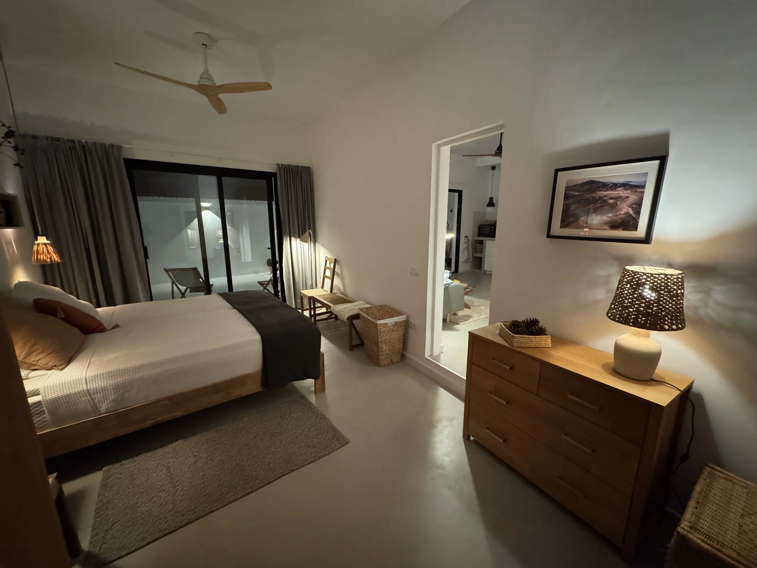Bedroom dresser and soft lighting atmosphere at Casita Luna Lanzarote