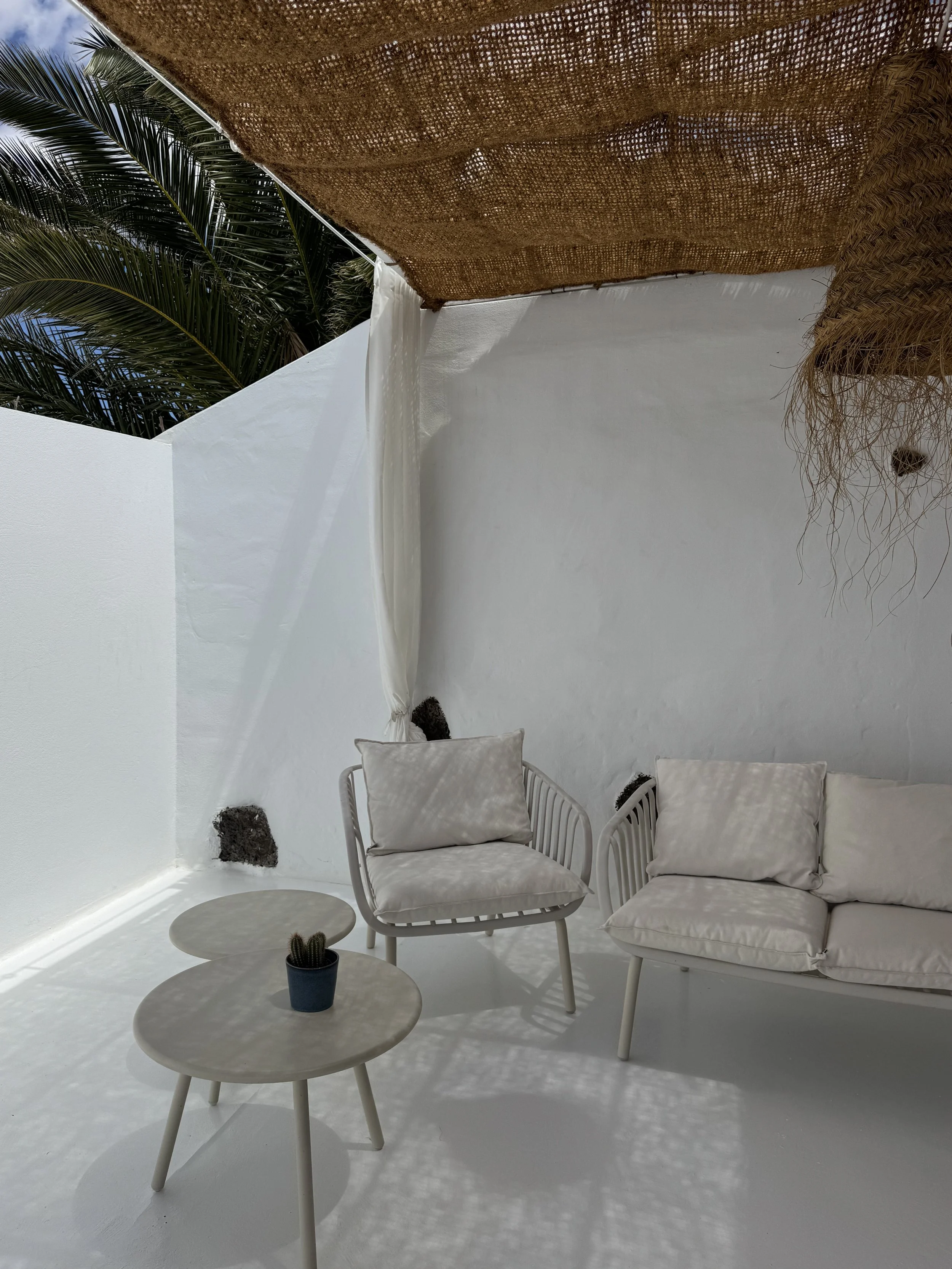 Outdoor seating detail on minimalist private terrace at Casita Luna Lanzarote