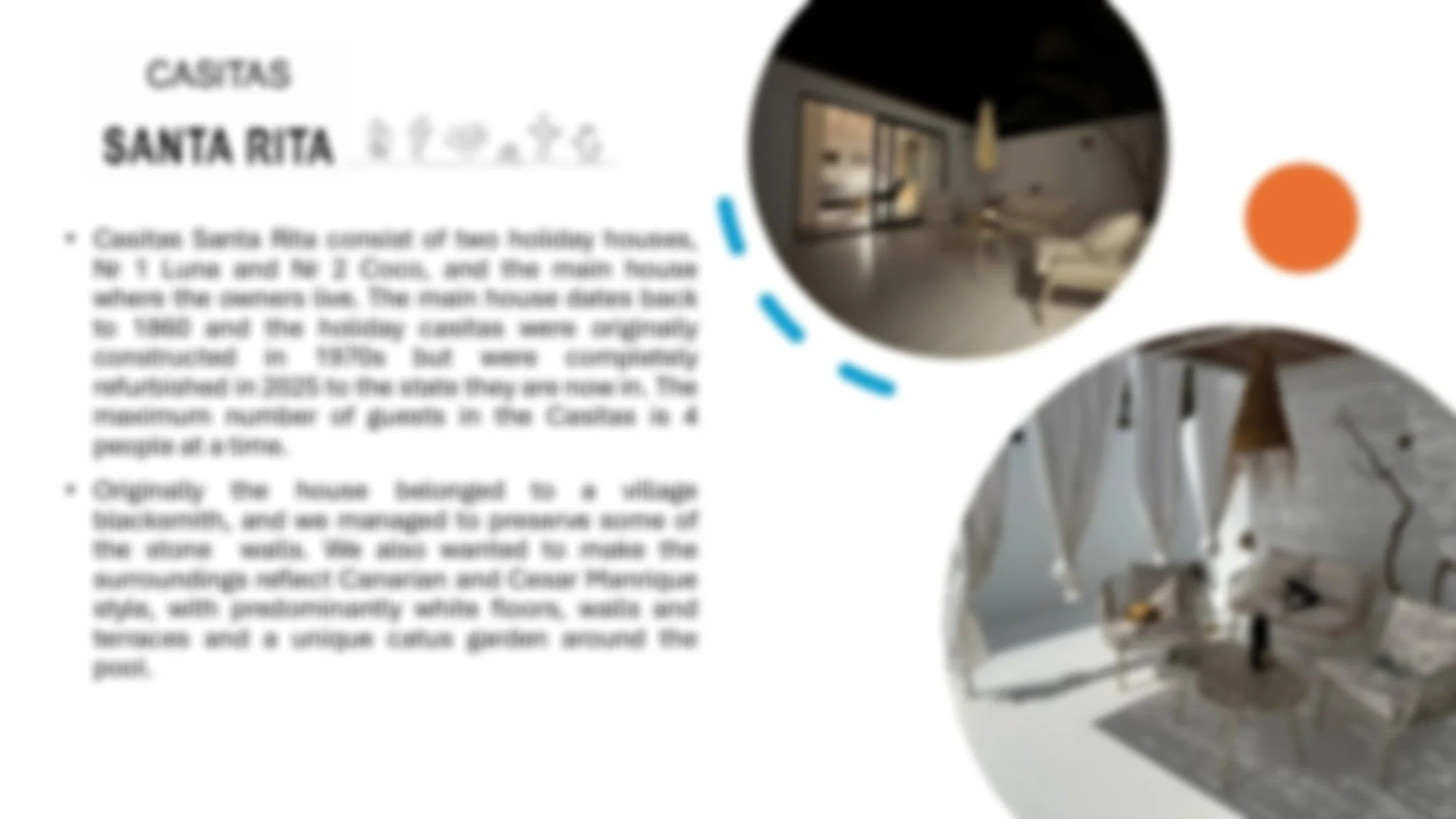 Blurry image of a brochure page about castles in Santa Rita, with pictures of the castle's interior and exterior.