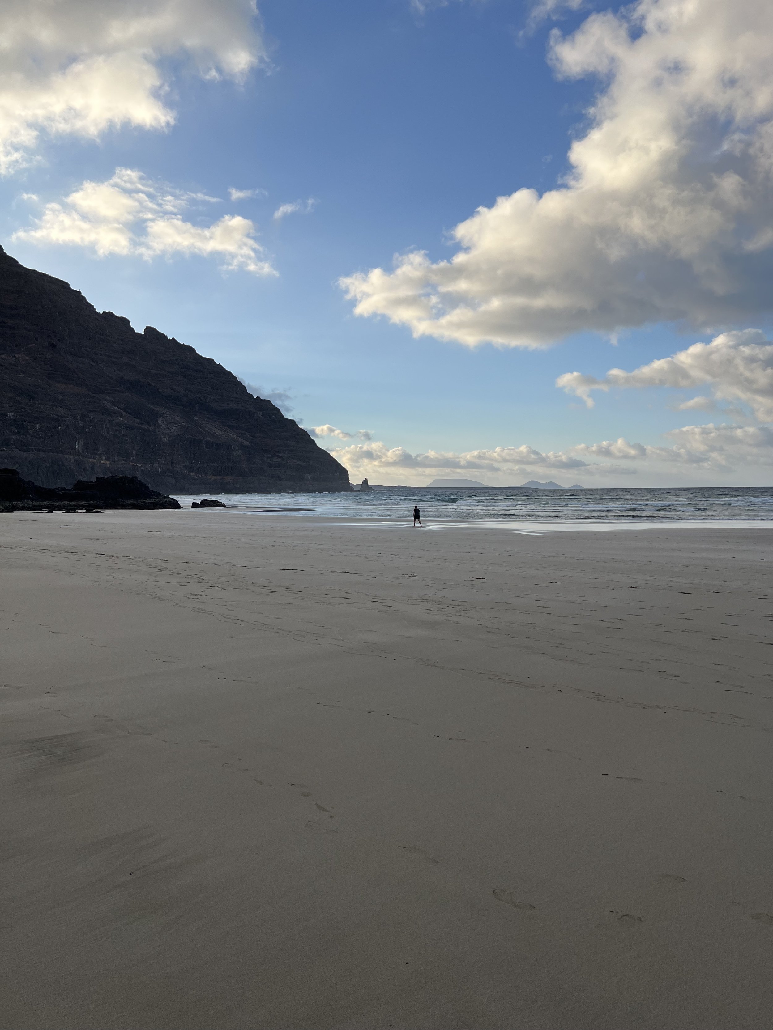 Coastal landscape at Playa de Las Canteras in northern Lanzarote during an unusually low tide.