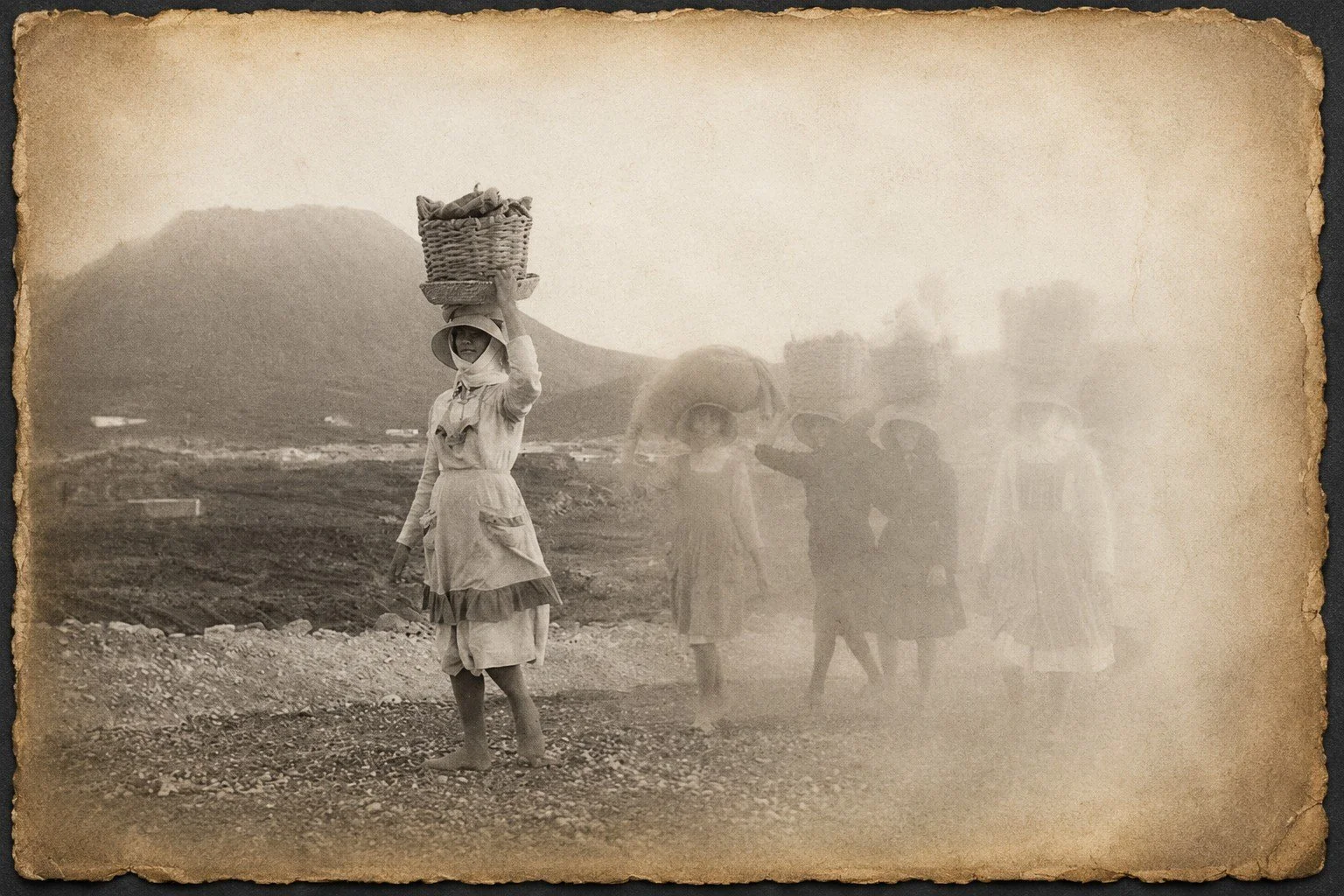 La Graciosa women carrying a basket  on her way to the Camino de Los Gracioseros