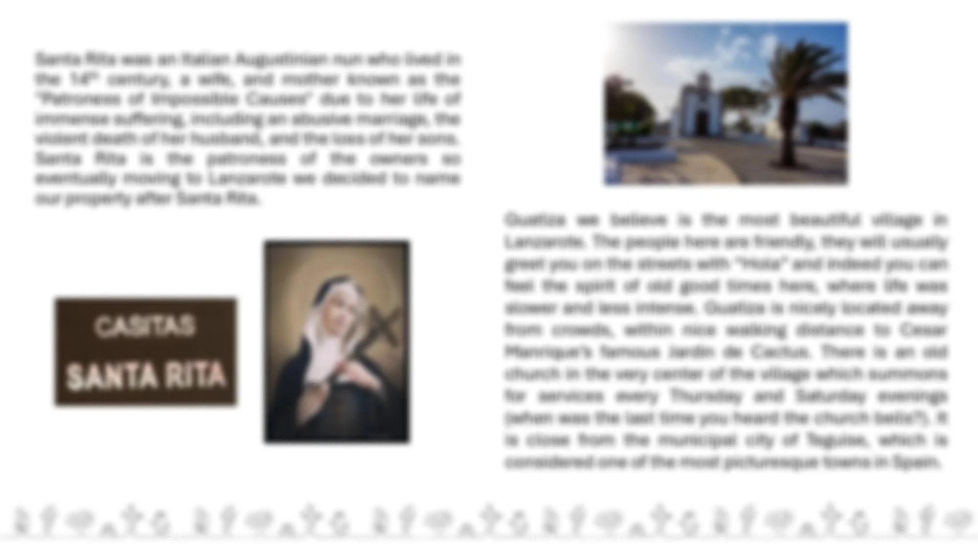 Text about Santa Rita, a church in Loreto, Mexico, with images of a church, a woman, and a sign reading "CANTAS SANTA RITA."