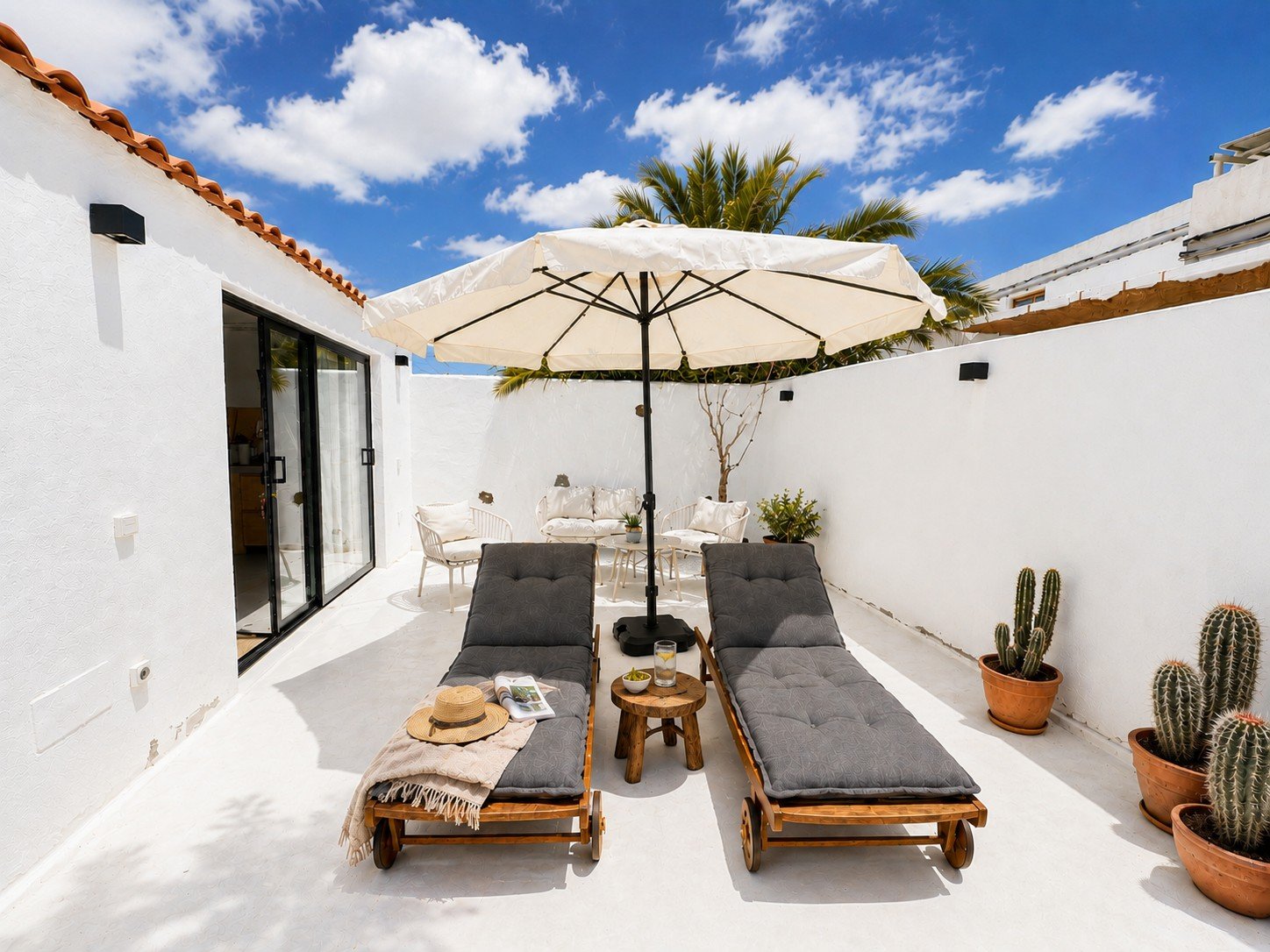 Private terrace with sun loungers at Casitas Santa Rita in Lanzarote