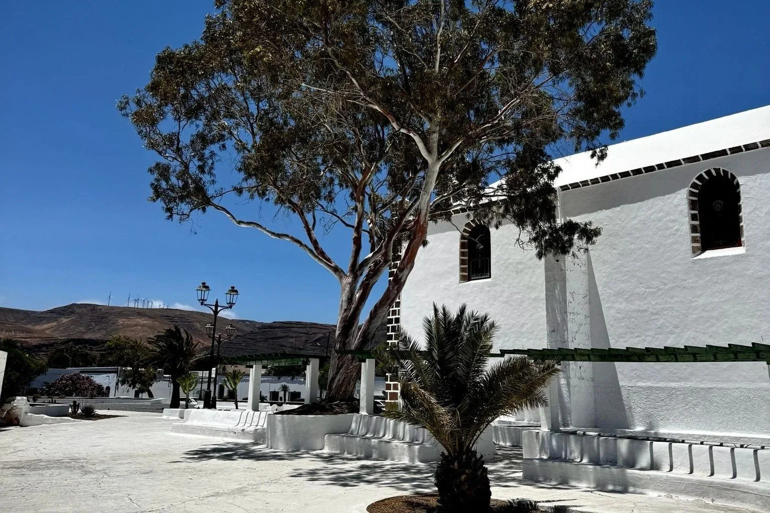 White church and village square in Guatiza, Lanzarote