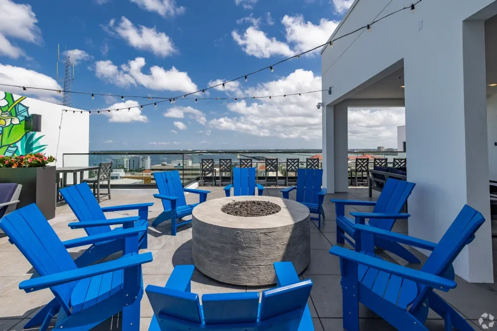 Rooftop patio with under paver waterproofing at new Bradenton apartment building.