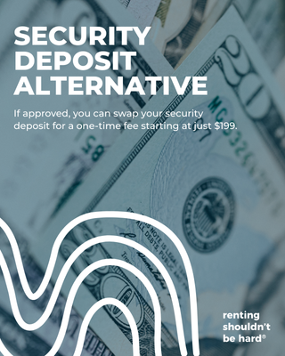Advertisement for a security deposit alternative, featuring a close-up of dollar bills with a fingerprint graphic overlay.