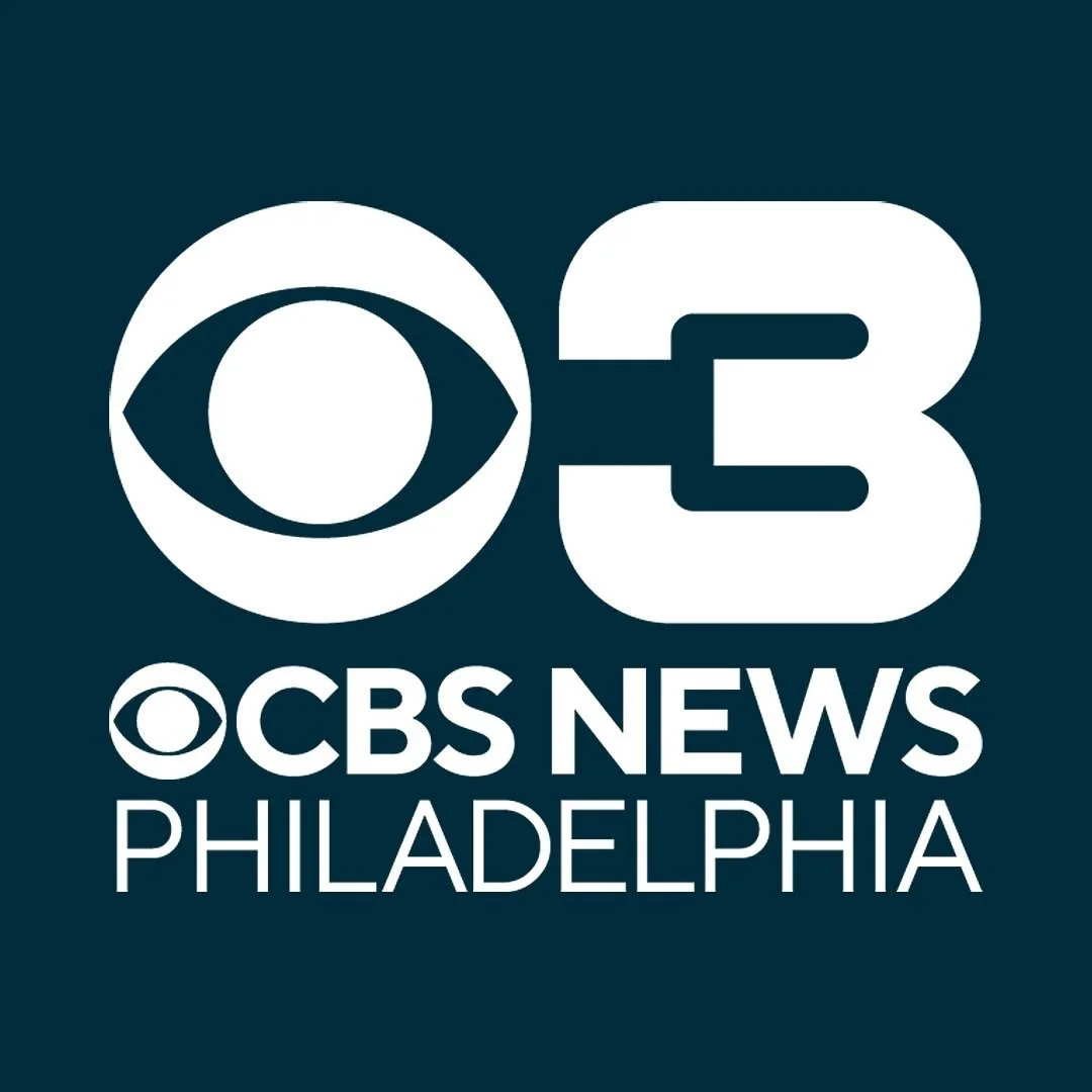 CBS News logo with a dark blue background, featuring the CBS eye logo, the number 3, and the words 'CBS News Philadelphia'. with transparent background