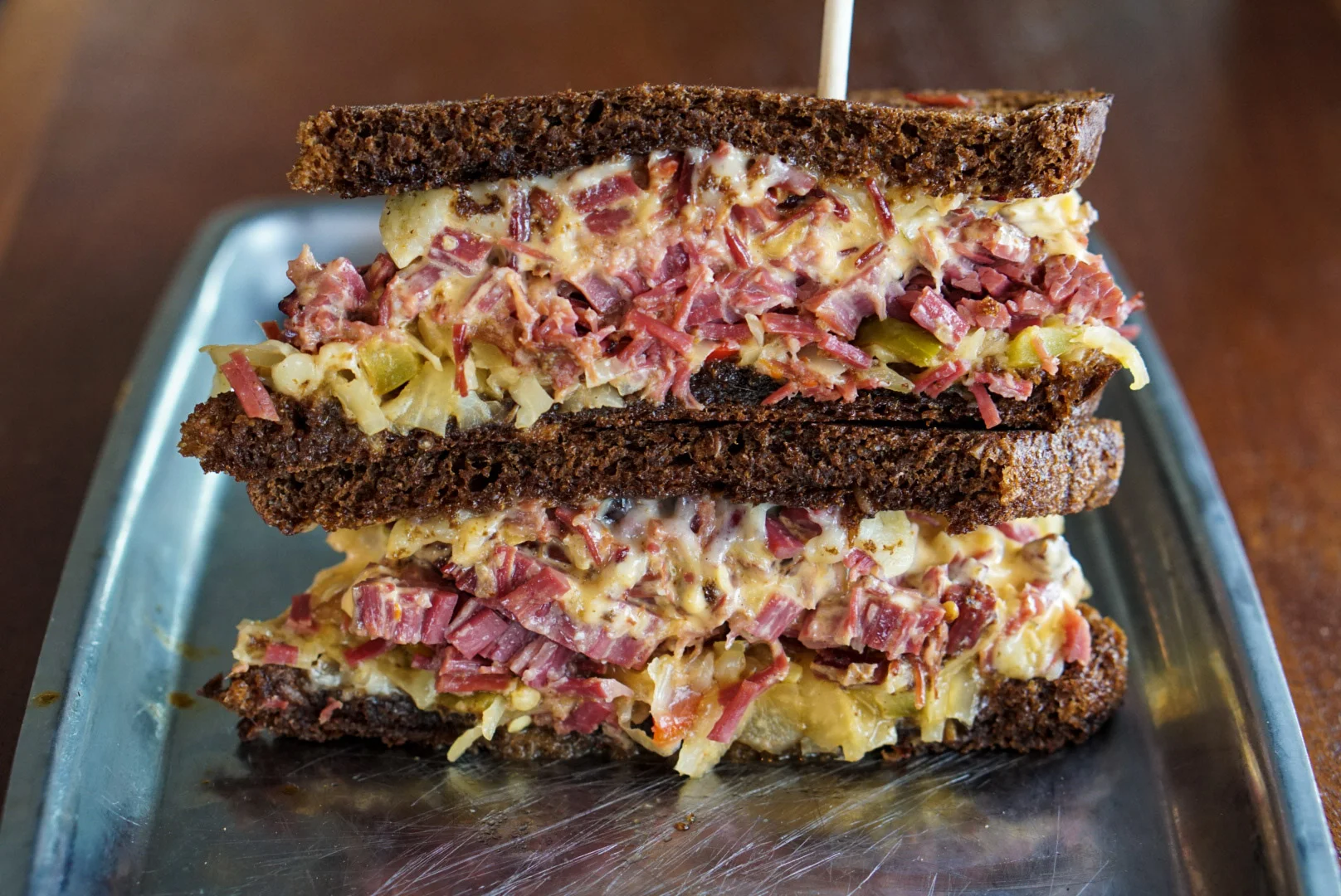 Stop by Feed Co. Burgers this month to check out the Spicy Corned Beef Sandwich with braised pulled corned beef, manchego cheese, spicy thousand island sauce, pickled pepper with cabbage slaw on rye bread.
