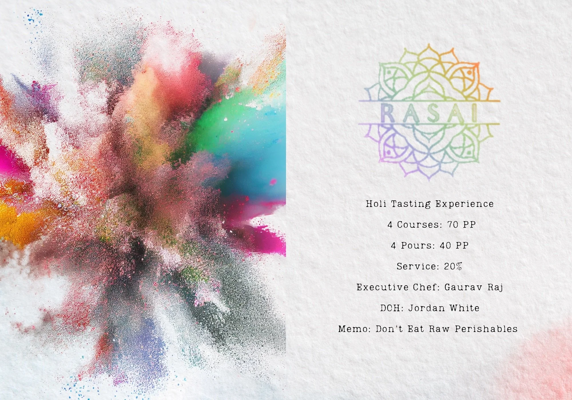 Celebrate Holi with Special Menu at Rasai in Fremont, March 8 
