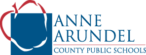 Logo of Anne Arundel County Public Schools featuring a stylized book and the name of the school district.