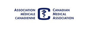 Logo of the Canadian Medical Association, featuring a blue caduceus symbol and text in both French and English.
