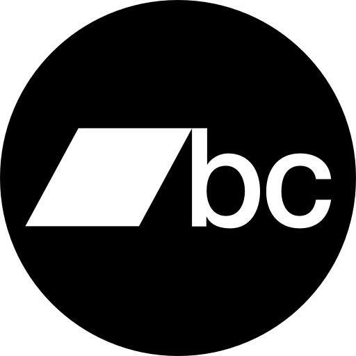 Black background with a white parallelogram and the lowercase letters 'bc'