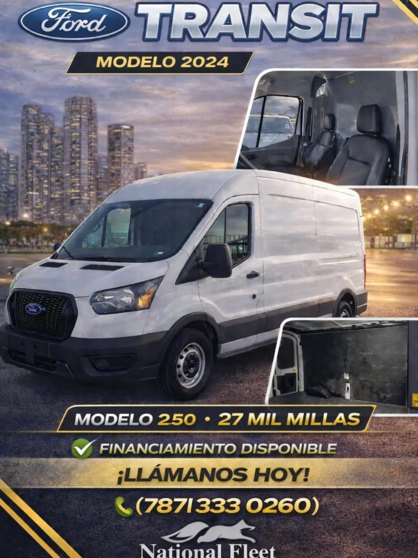 🚐 Ford Transit 2024 &ndash; Modelo 250
El cami&oacute;n ideal para llevar tu negocio al siguiente nivel.
 Espacio, potencia y confiabilidad en cada recorrido.

✔ 27,000 millas
 ✔ Financiamiento disponible
📞 Ll&aacute;manos hoy: (787) 333 0260

#seg