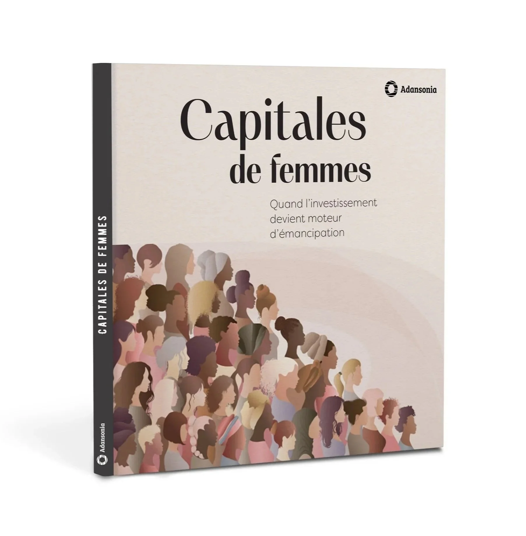 Couverture d'un livre intitulé 'Capitals de femmes', illustré par un groupe de femmes de différentes origines et styles. L'éditeur est Adansonía.