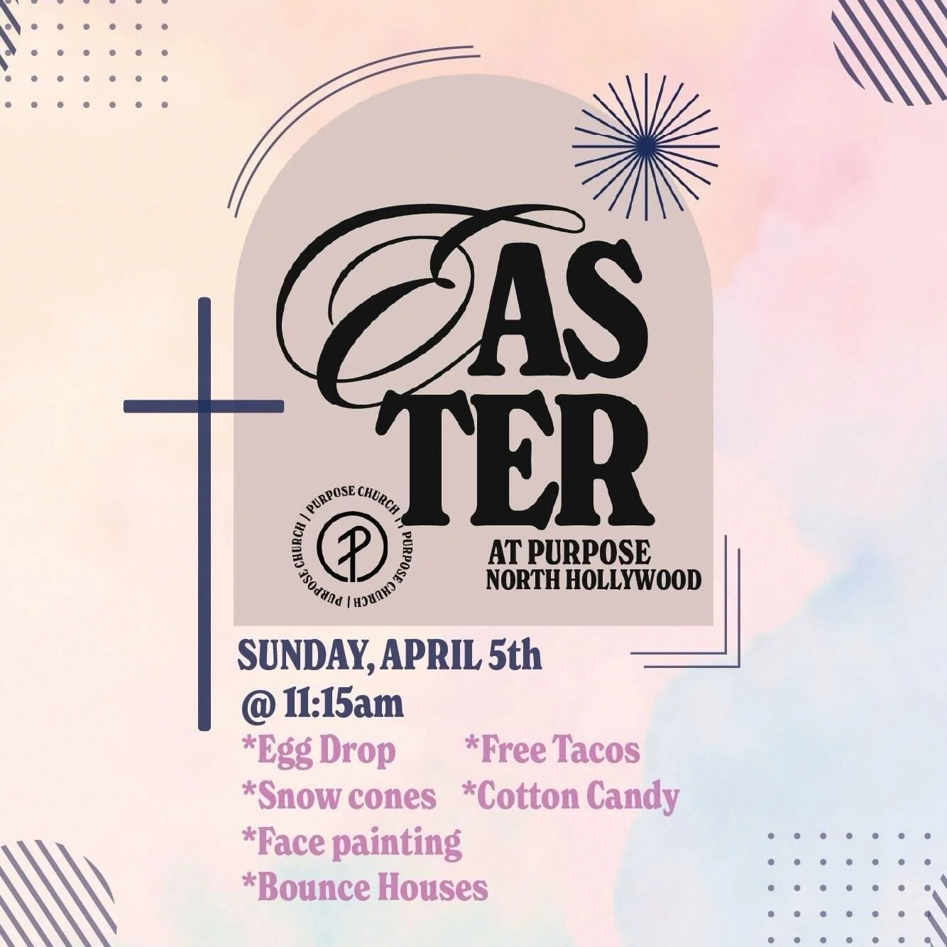 THE TOMB IS EMPTY!!! 
Join us at Purpose, North Hollywood, for Easter Sunday! We will be having service, tacos, cotton candy, &amp; more! Bring a friend, and your family and we will see you there!