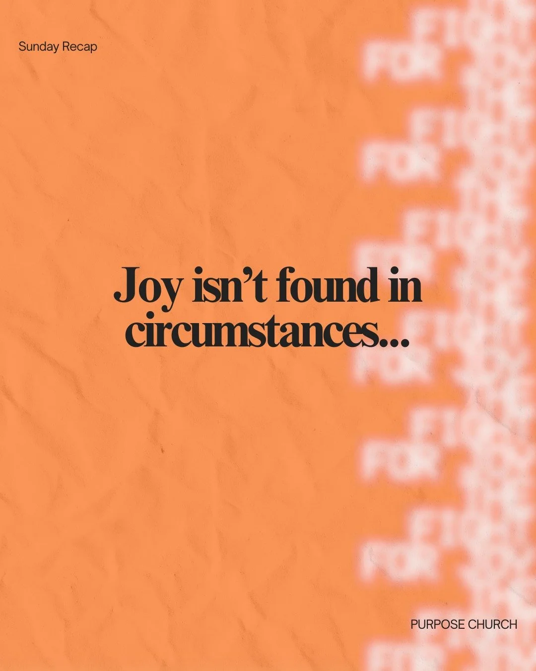 As you head into this week, remember that finding joy is a fight. 

There will be battles that try to isolate you, but don't give in. 

Dive deeper into your community that will point you to Jesus. 

#sundayrecap #church #sunday #purposechurches