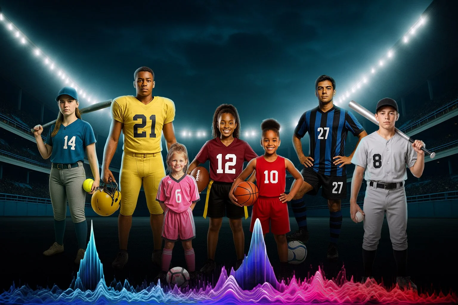 Custom Hype Songs hero image:  Custom hype songs for youth athletes, players, teams, and clubs under stadium lights