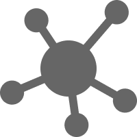 Silhouette of a molecule with a central circle and six extending branches with smaller circles at the ends