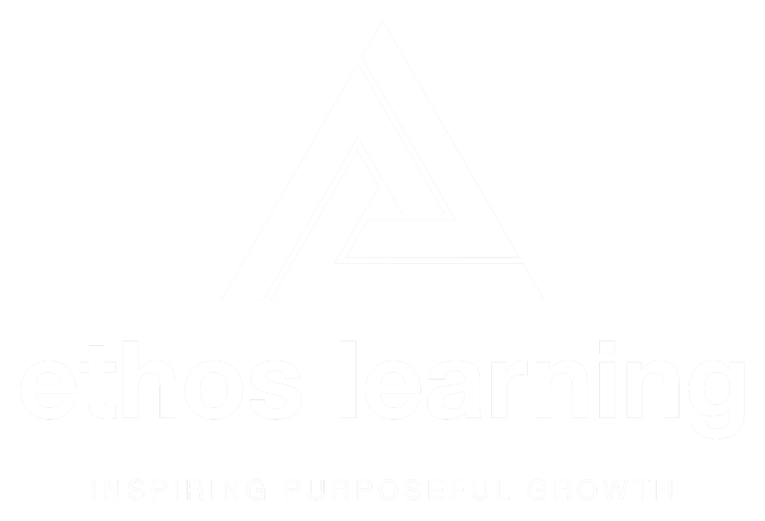 Black and white logo with a triangular geometric design and the words 'ethos learning' above the tagline 'Inspiring Purposeful Growth'.