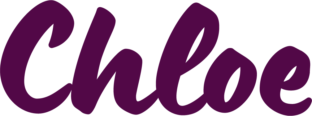 The word "Chloe" written in bold purple cursive font on a black background.