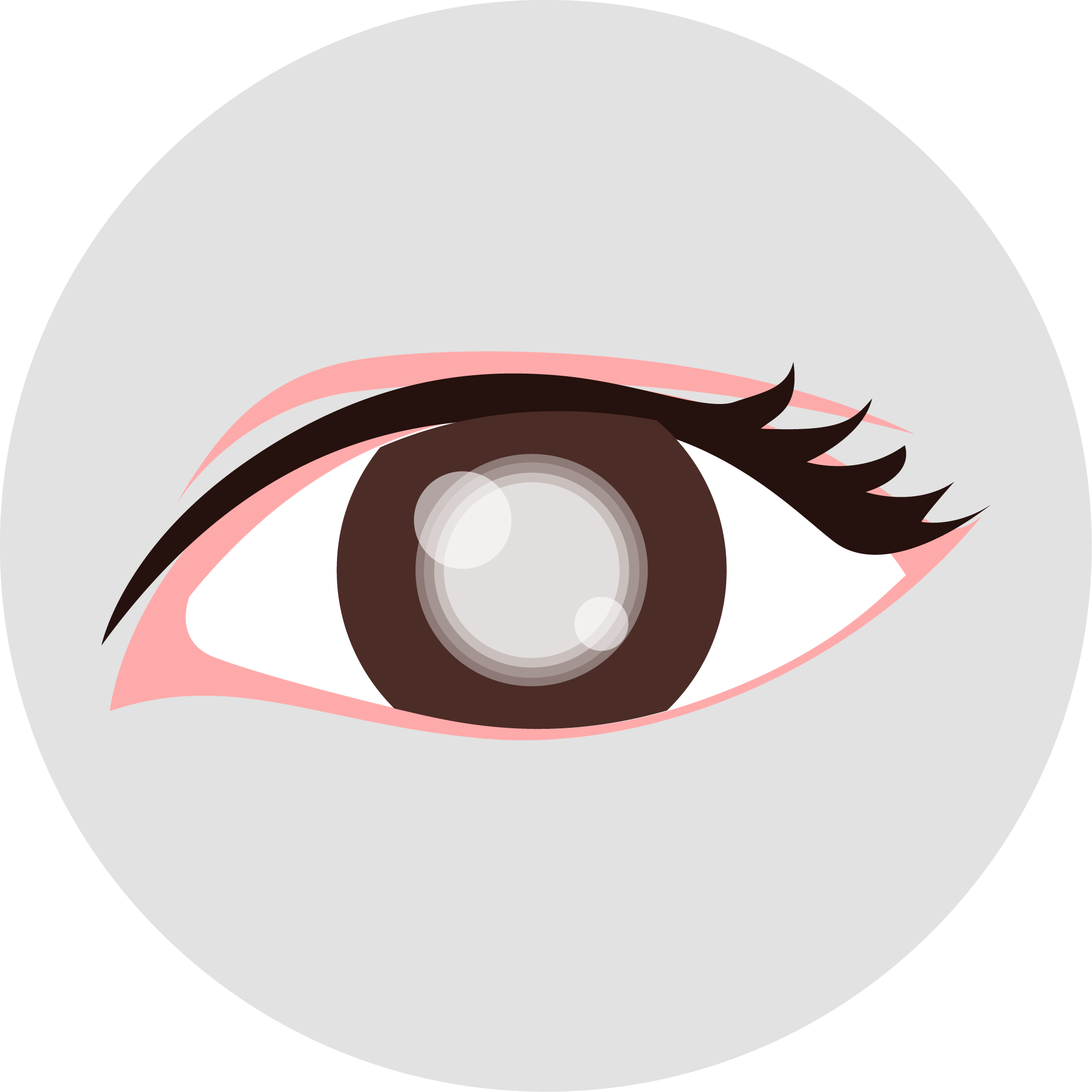 Illustration of a human eye with a grey, hazy lens depicting cataracts.
