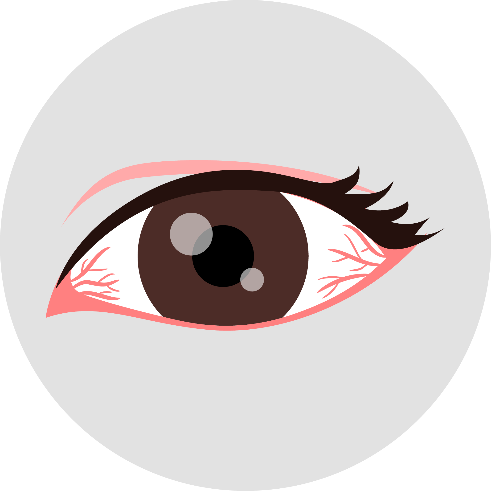 Illustration of a human eye with visible red veins in the sclera, imitating a retina condition.