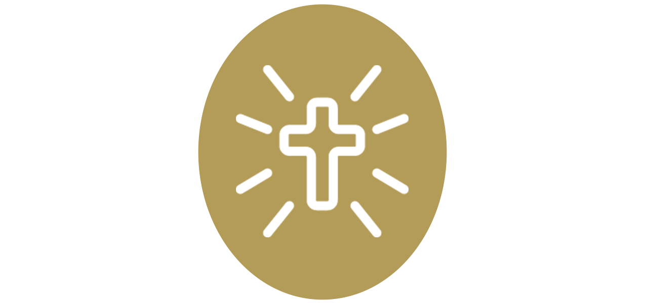 Golden egg with a white cross and radiating lines